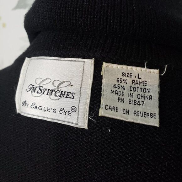 Vintage In Stitches Black Knit Holiday Christmas Cardigan Sweater womens L large - Picture 9 of 9